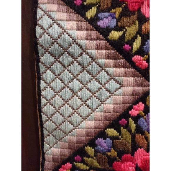 TAPESTRY Wall Hanging Bright Floral Pink BELL PULL 12 X 33 Cross Stitch No Back - Picture 6 of 12